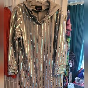Grey and Silver sequin knit jacket by Suzanne Somers, M